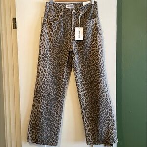 Wide Leg Leopard Print Jeans